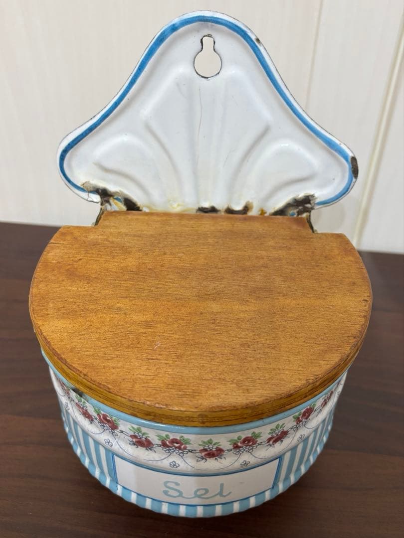 フランスアンティーク ホーロー キャニスター ローズガーランド　ローズバンド