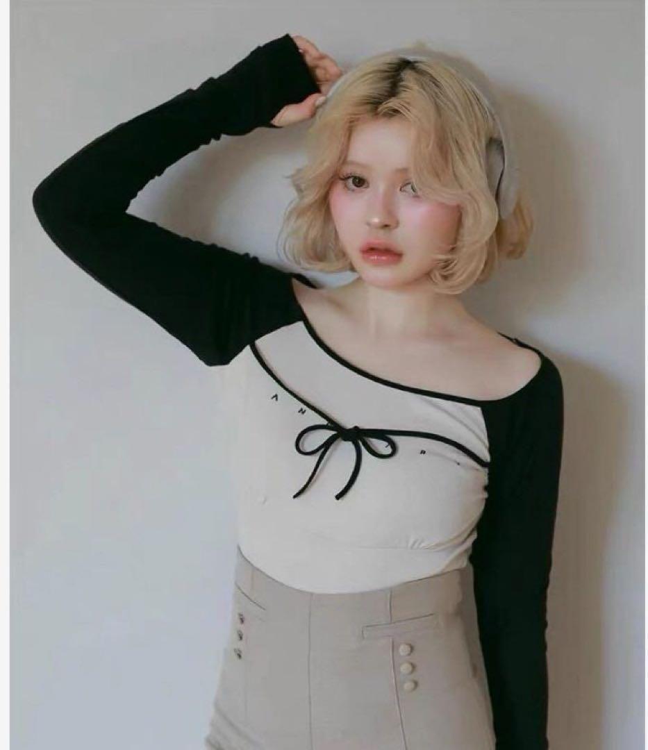 andmary Alma ribbon ブラック Tシャツ リボンデザイン