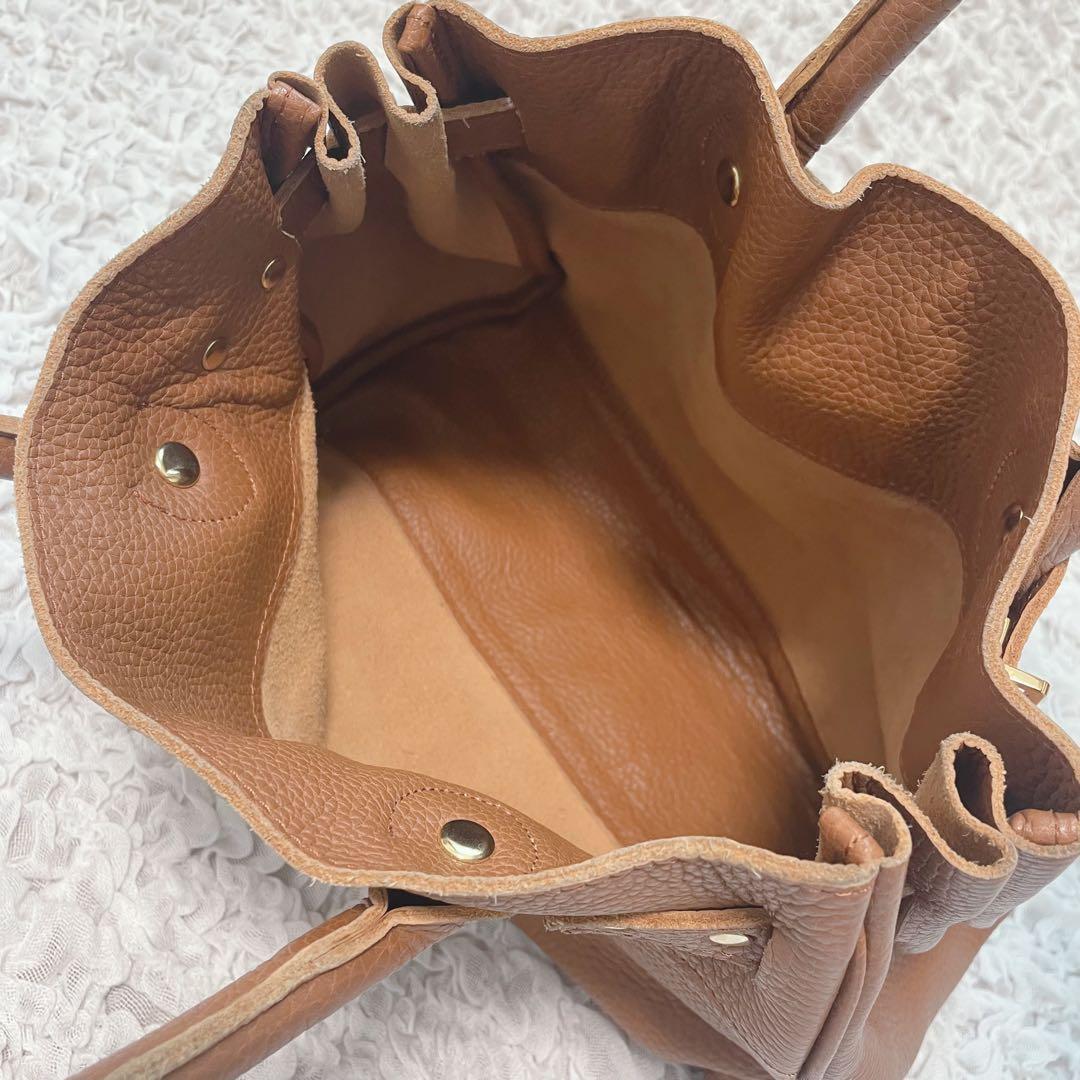 sita parantica 本革　ブラウン　キャメル　ハンドバッグ　金具付
