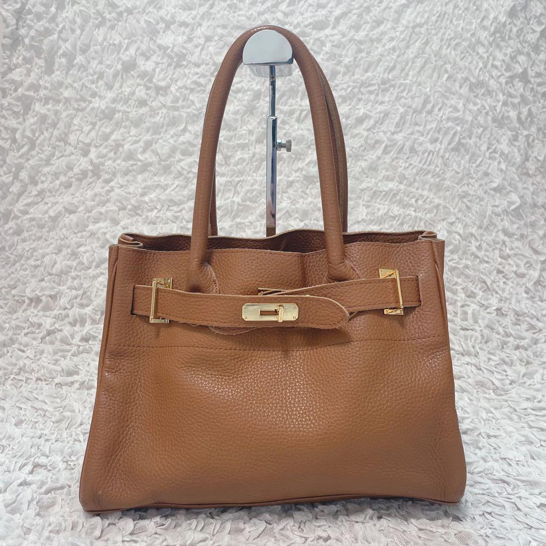 sita parantica 本革　ブラウン　キャメル　ハンドバッグ　金具付