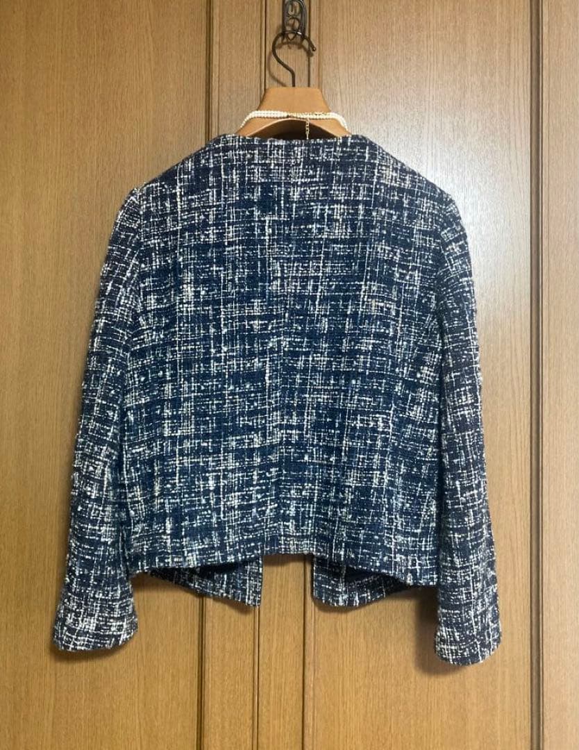 BEIGE, ベイジ　ツィード　ノーカラージャケット　スカート　6　ネイビー