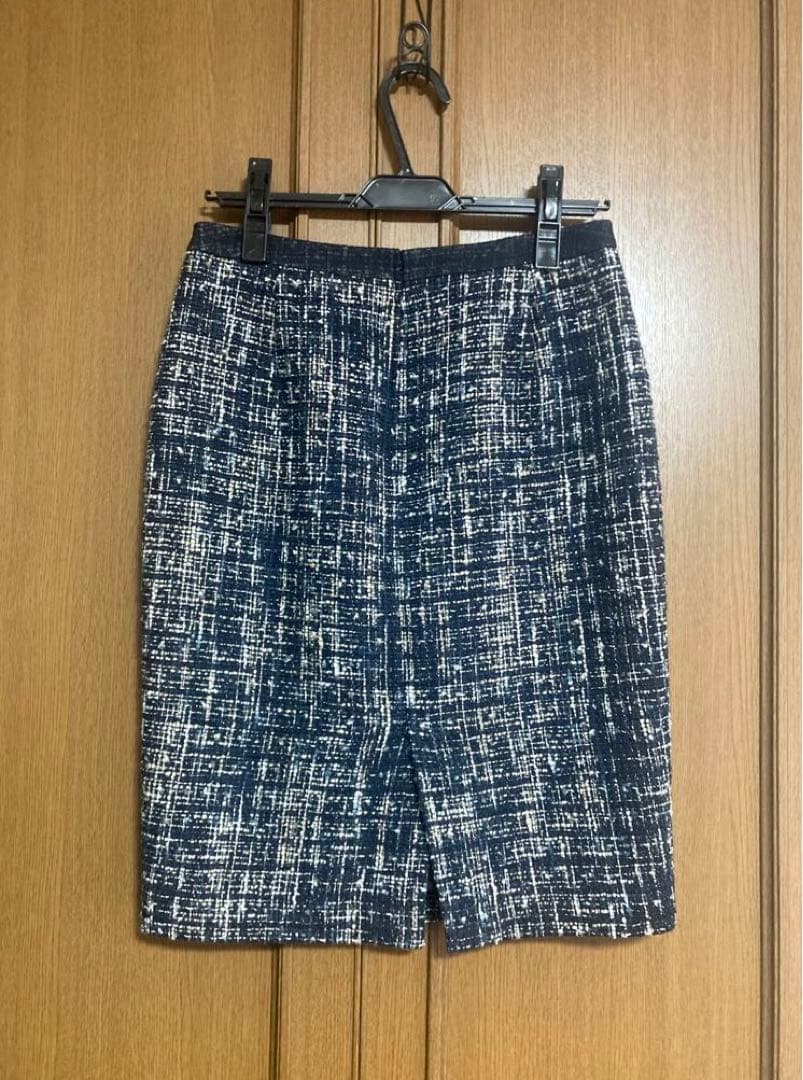 BEIGE, ベイジ　ツィード　ノーカラージャケット　スカート　6　ネイビー