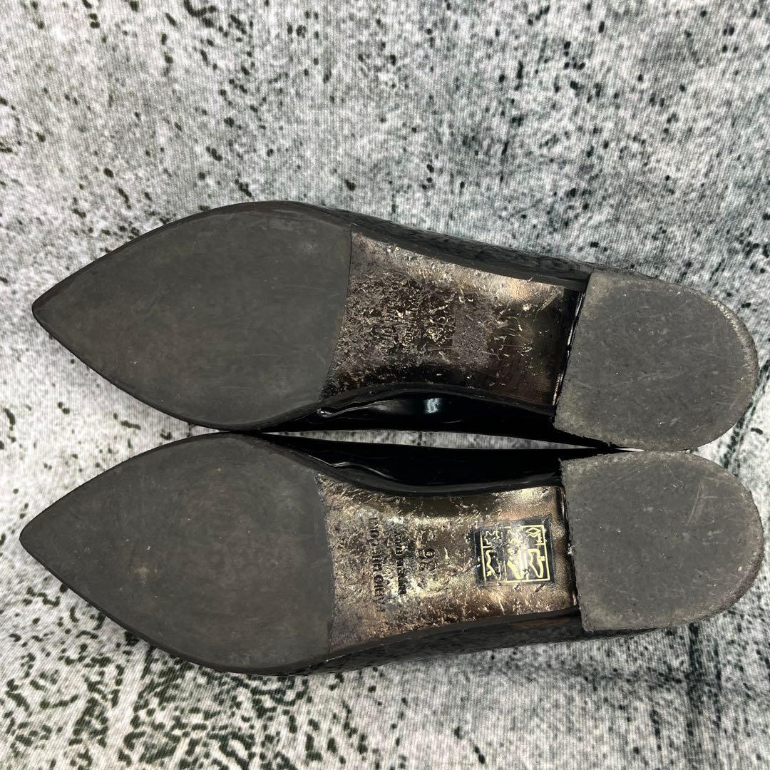 美品 ファビオルスコーニ フラットパンプス バックル エナメル ブラック