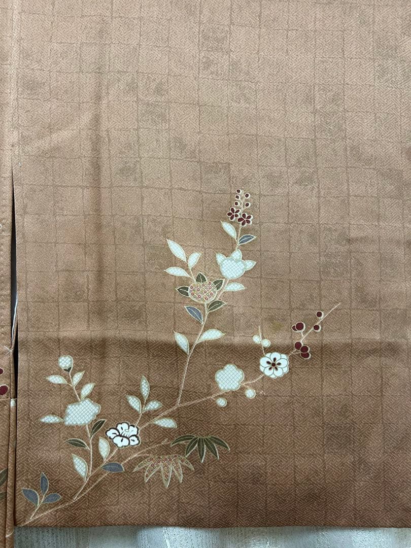 美品　訪問着のみ　ブラウン　希少S S サイズ　金刺繍　松竹梅　椿　パール加工済