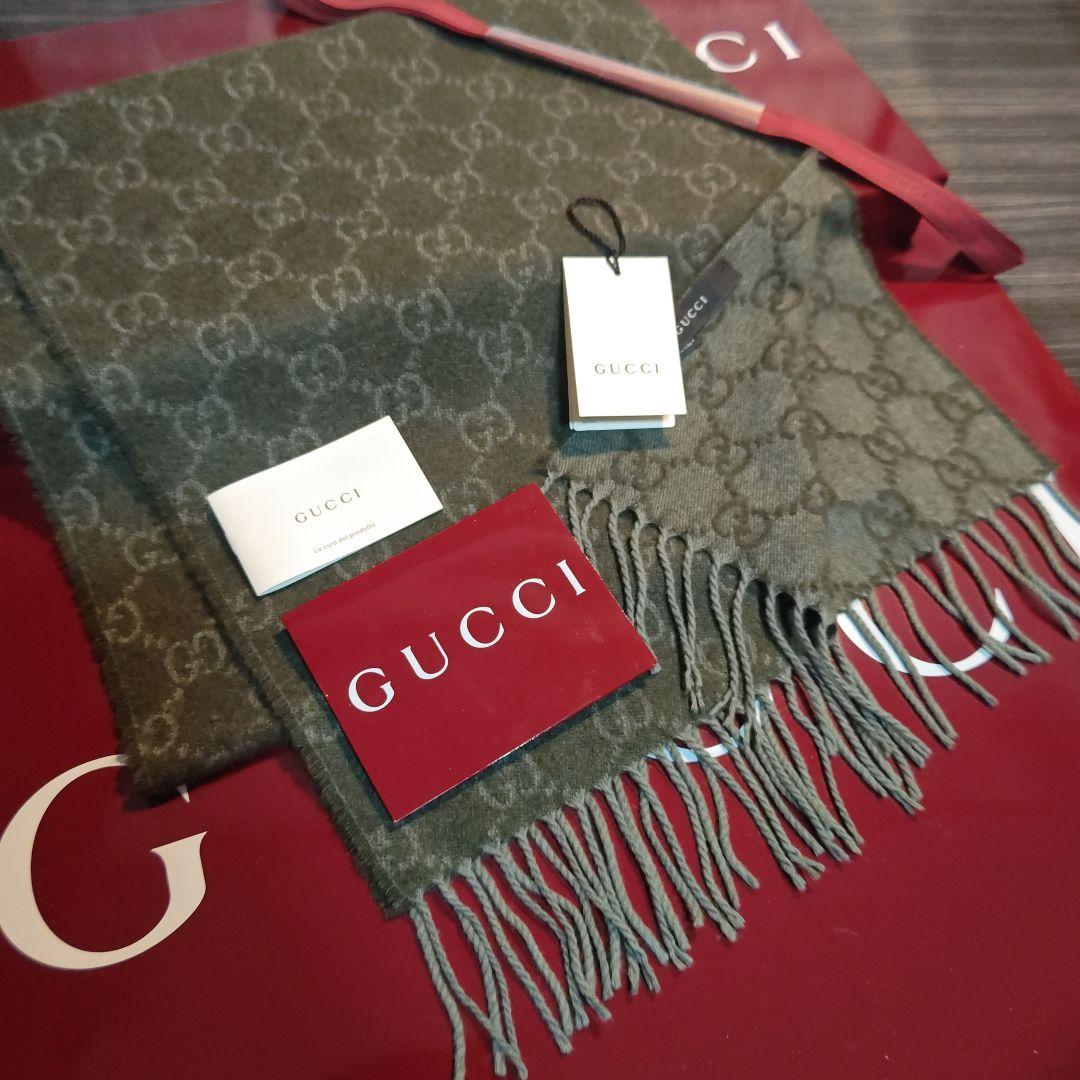 ❤極美品箱付き❤GUCCI マフラー ストール スカーフ❤カシミア❤グリーン❤