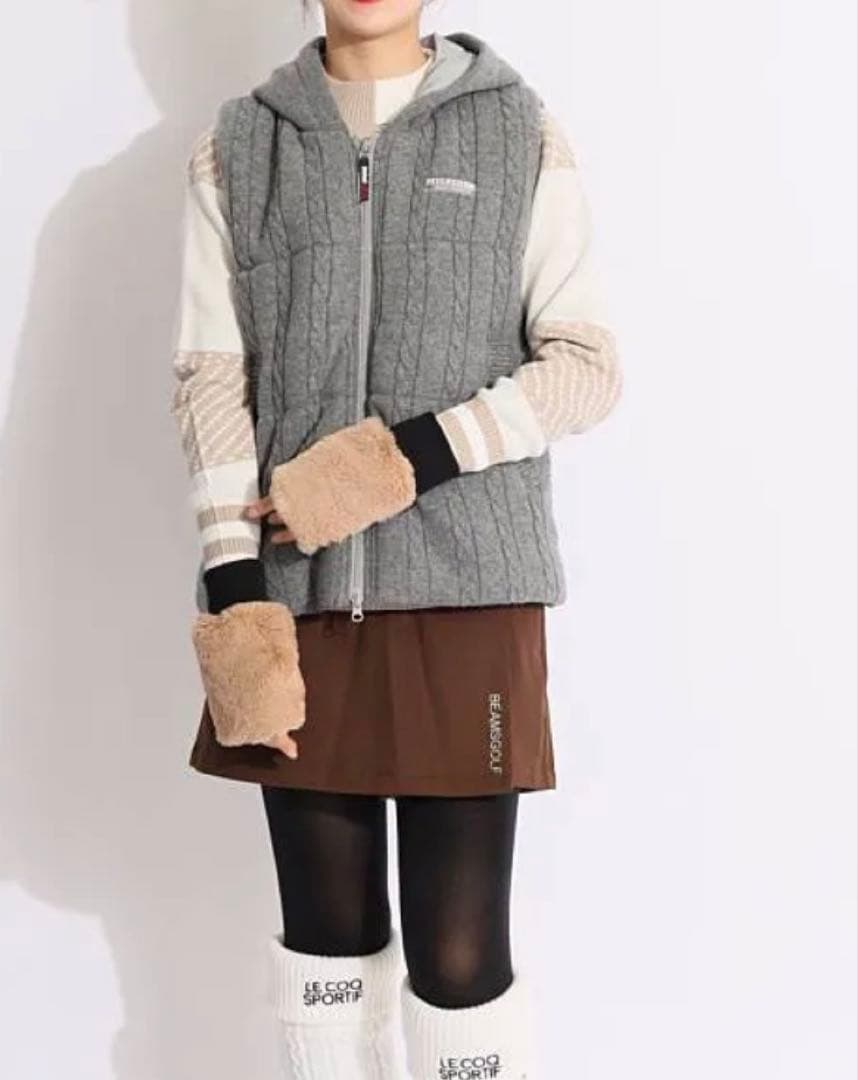 【あーちゃん⭐︎様】トミー ヒルフィガー ゴルフフード付中綿ケーブルニットベストL