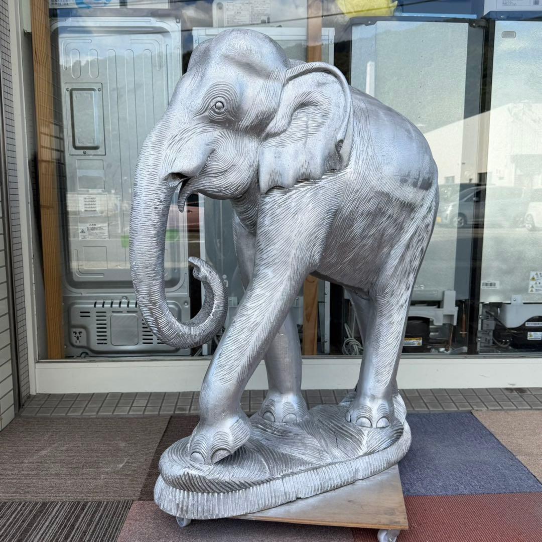 【特大サイズ‼️】木彫り 象の置き物 置物 インテリア オブジェ シルバーカラー