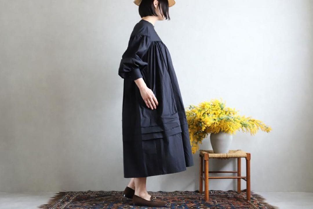 veritecoeur ハイウエストギャザーワンピース　VC-2138 ブラック