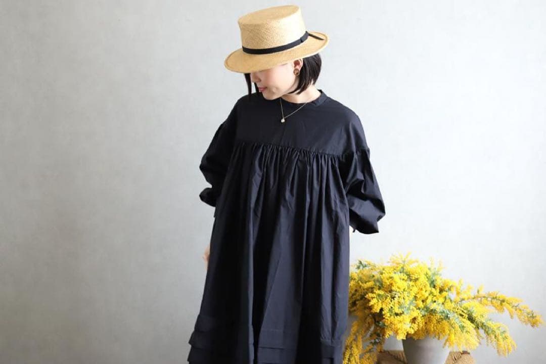 veritecoeur ハイウエストギャザーワンピース　VC-2138 ブラック