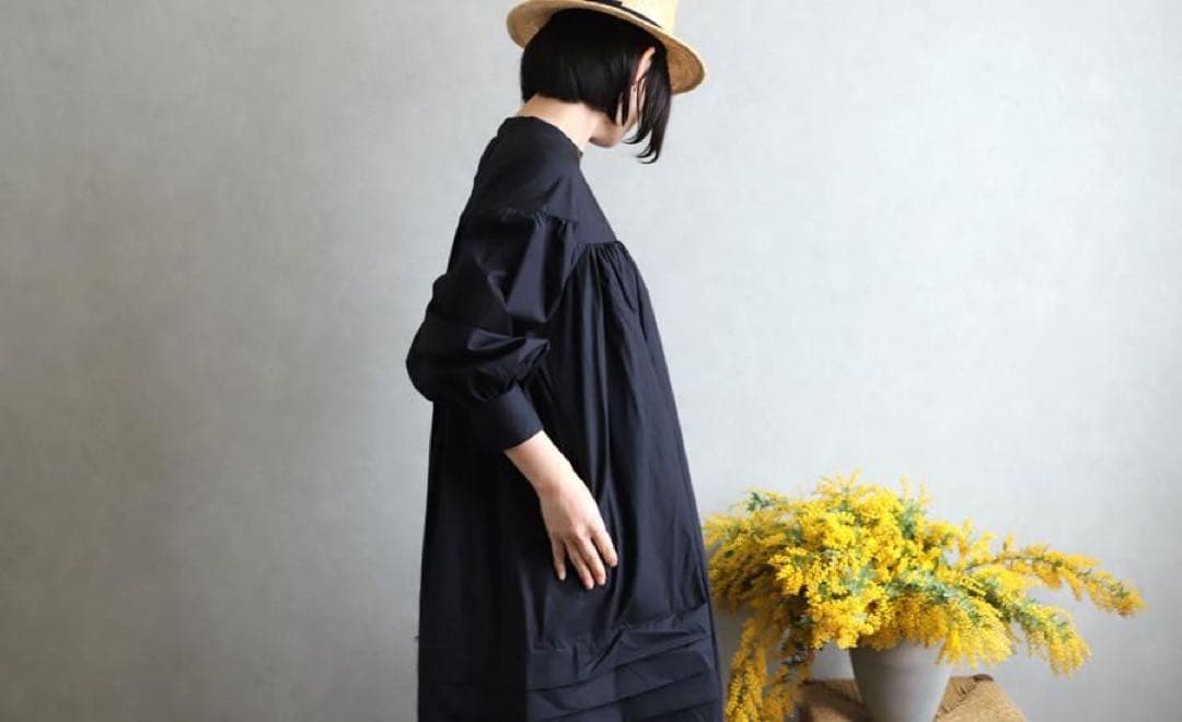 veritecoeur ハイウエストギャザーワンピース　VC-2138 ブラック