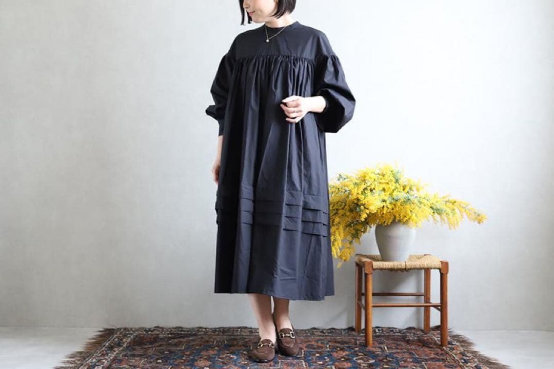 veritecoeur ハイウエストギャザーワンピース　VC-2138 ブラック