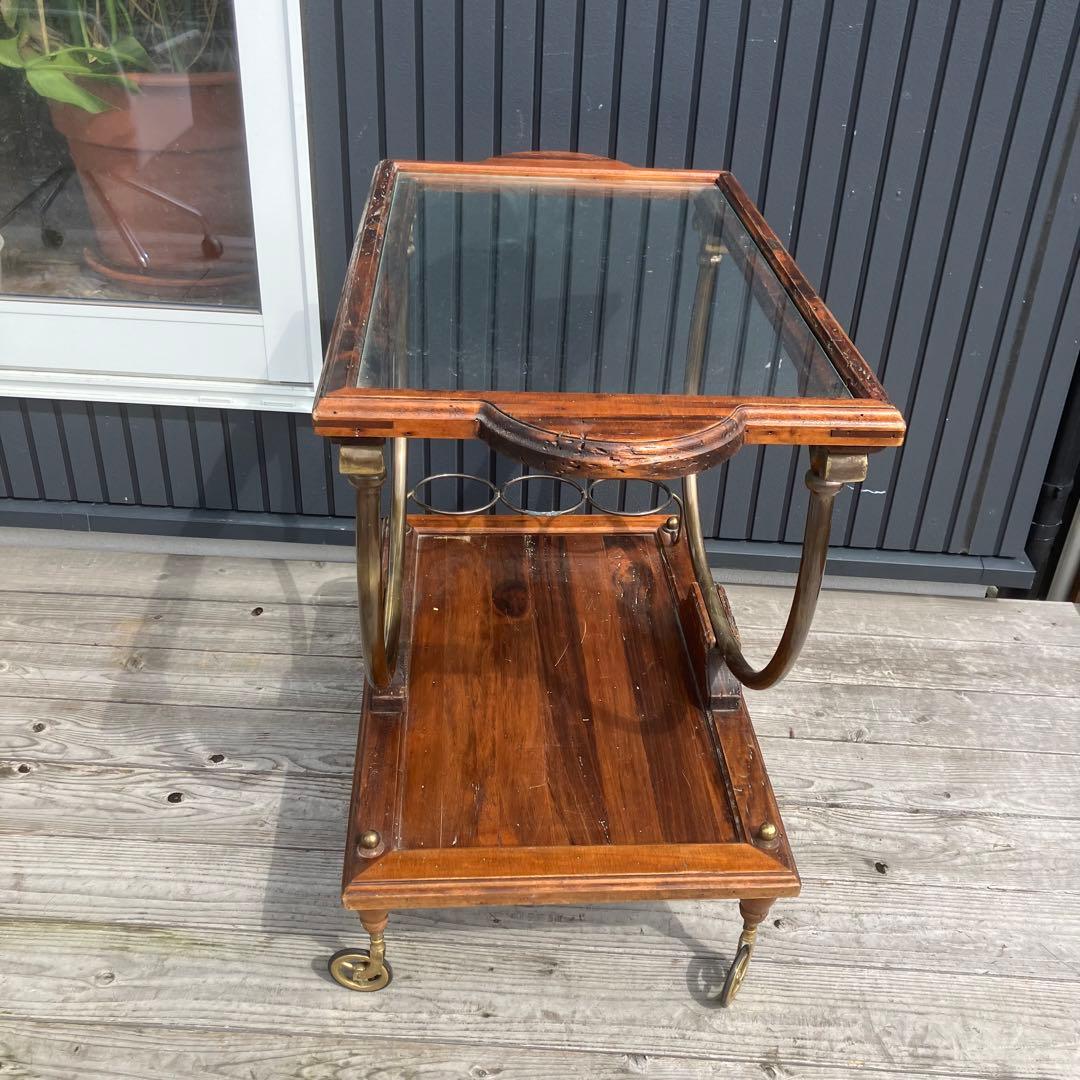 イタリアアンティーク 木製 トローリー サービスワゴン ワインラック 古木 古材