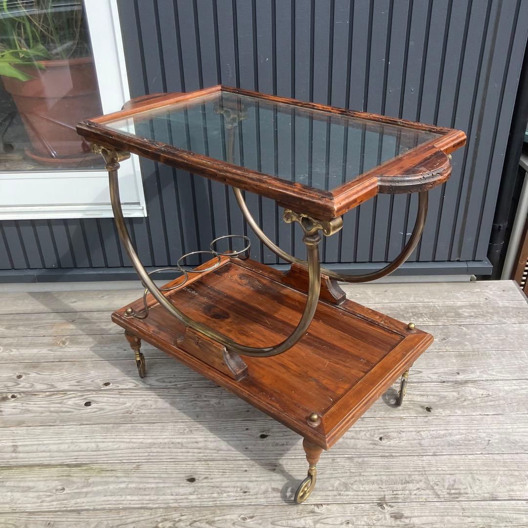 イタリアアンティーク 木製 トローリー サービスワゴン ワインラック 古木 古材