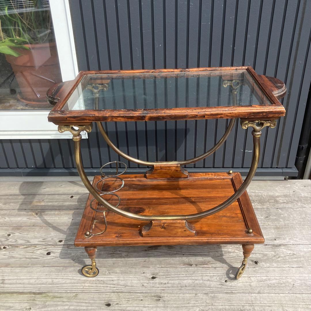 イタリアアンティーク 木製 トローリー サービスワゴン ワインラック 古木 古材