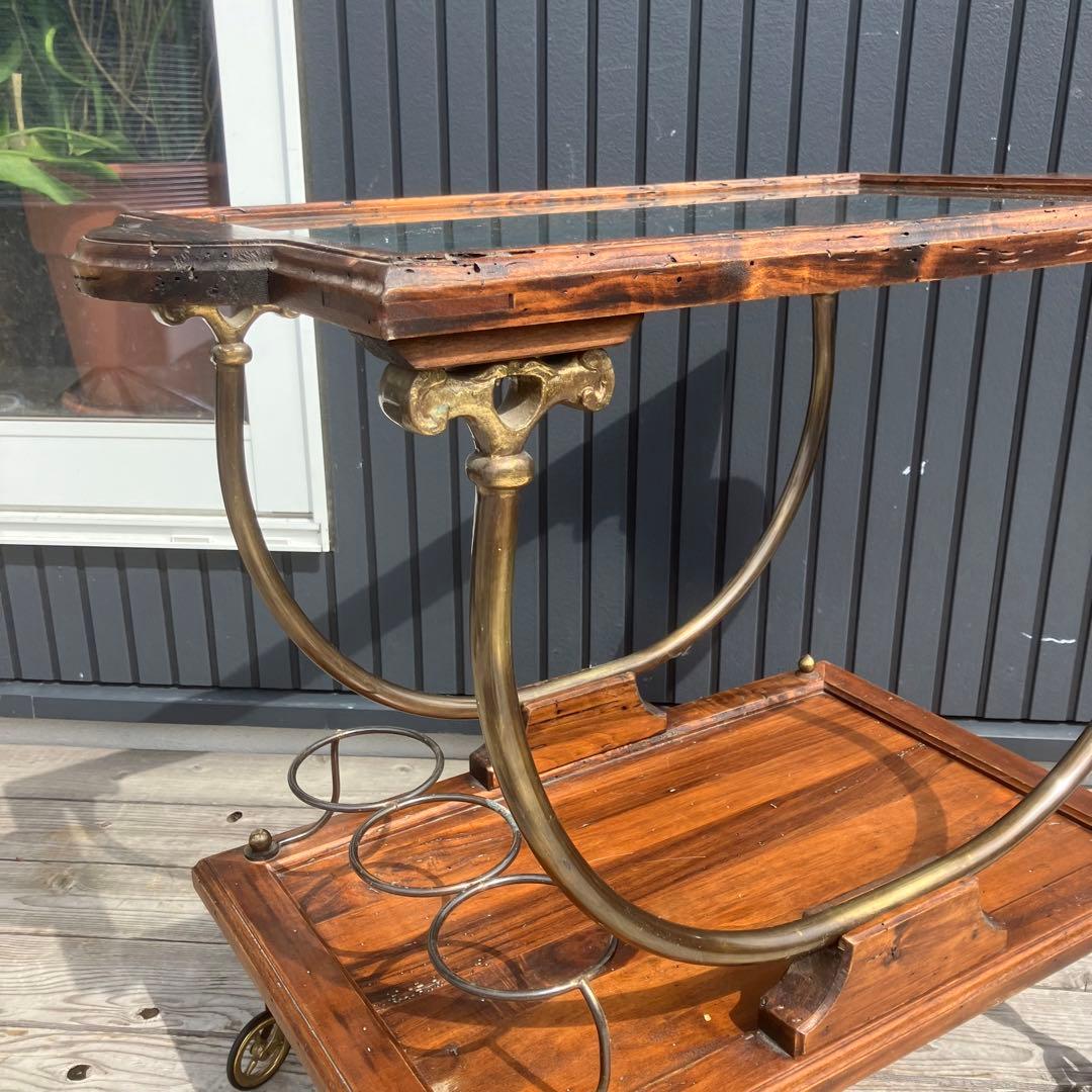 イタリアアンティーク 木製 トローリー サービスワゴン ワインラック 古木 古材