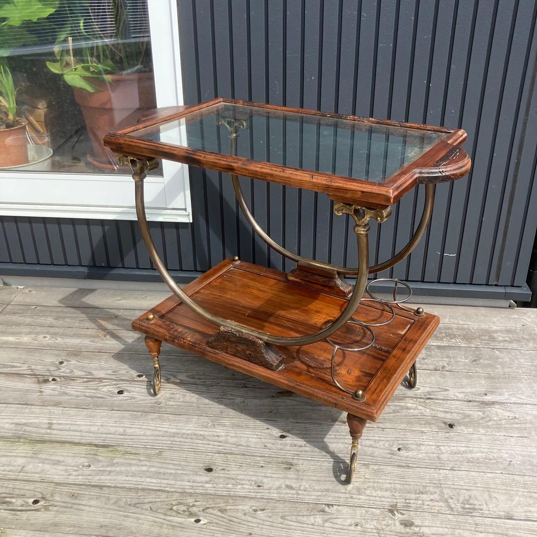 イタリアアンティーク 木製 トローリー サービスワゴン ワインラック 古木 古材