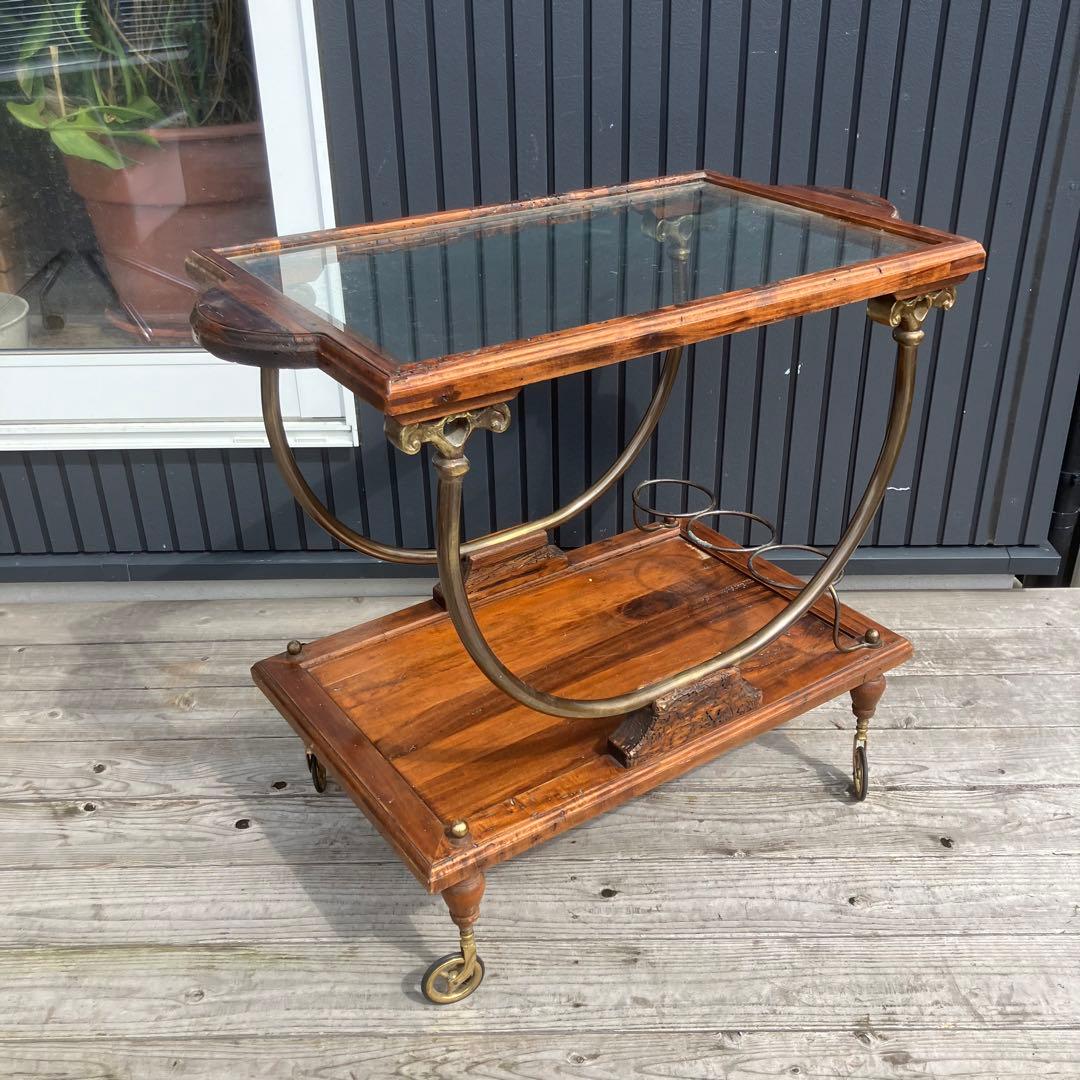 イタリアアンティーク 木製 トローリー サービスワゴン ワインラック 古木 古材