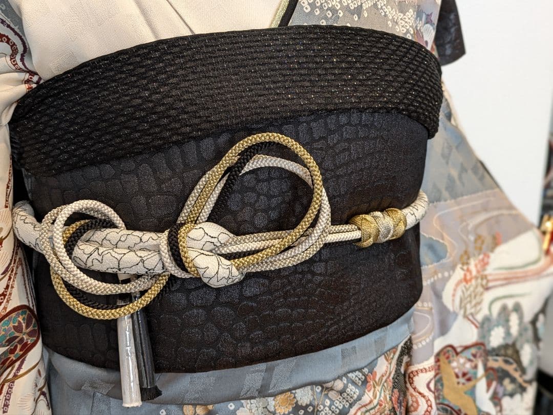 振袖フルセット 身丈155裄63 暈し染め 金銀彩 黒 グレー 逸品 成人式