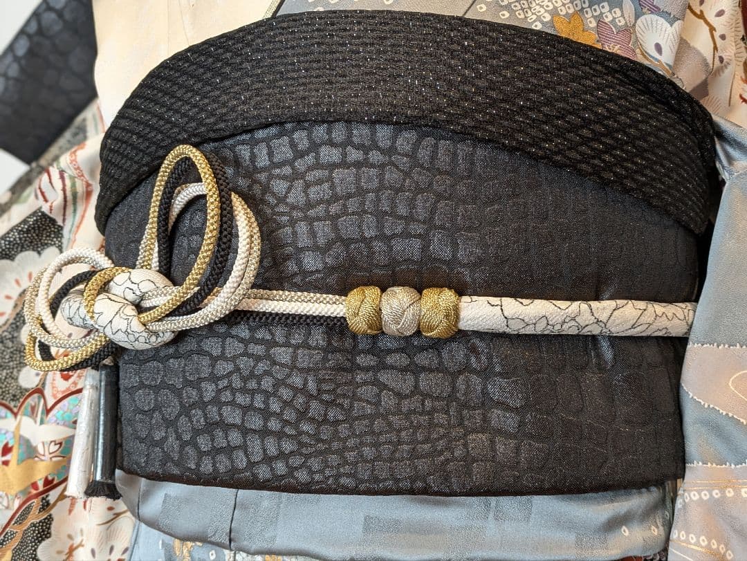 振袖フルセット 身丈155裄63 暈し染め 金銀彩 黒 グレー 逸品 成人式