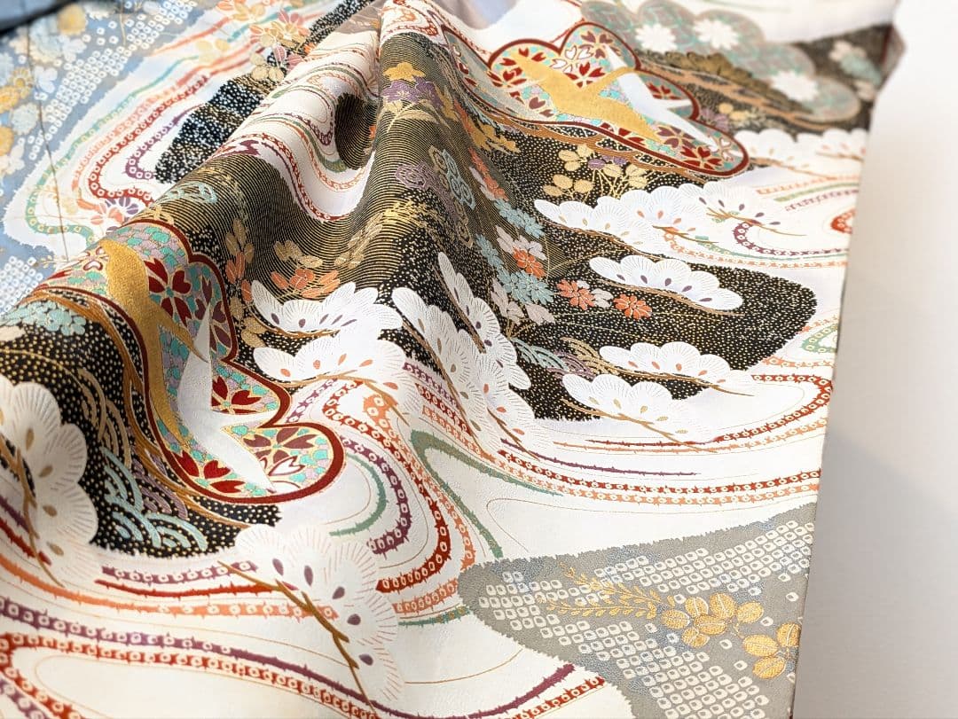 振袖フルセット 身丈155裄63 暈し染め 金銀彩 黒 グレー 逸品 成人式