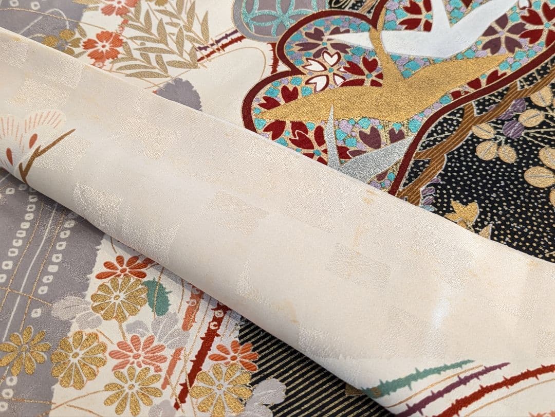 振袖フルセット 身丈155裄63 暈し染め 金銀彩 黒 グレー 逸品 成人式