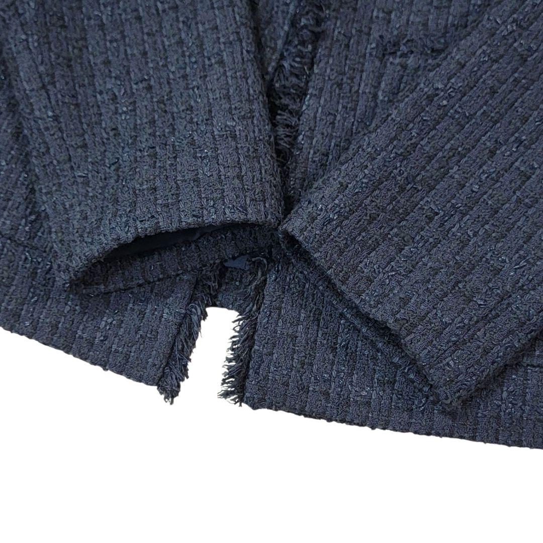 ほぼ未使用 プラステ PLST ノーカラーツイードジャケット M 紺