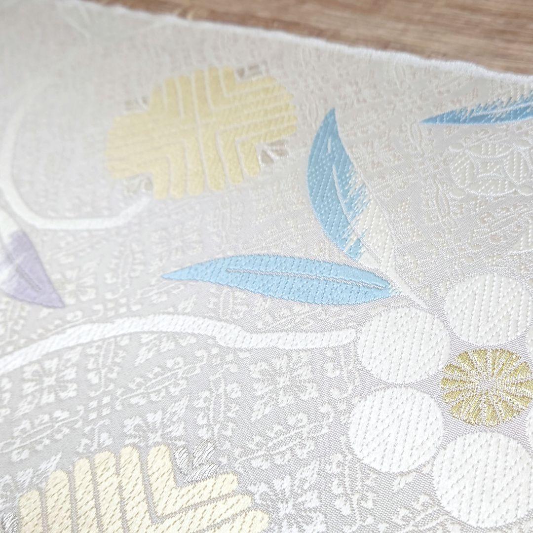 名古屋帯　薄グレー　笹鶴　六通　お仕立て込み