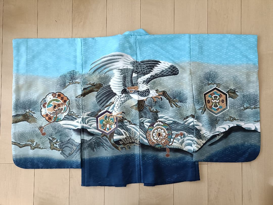 【10momi_kai10】七五三　5歳用 着物袴フルセット 水色 鶴と松