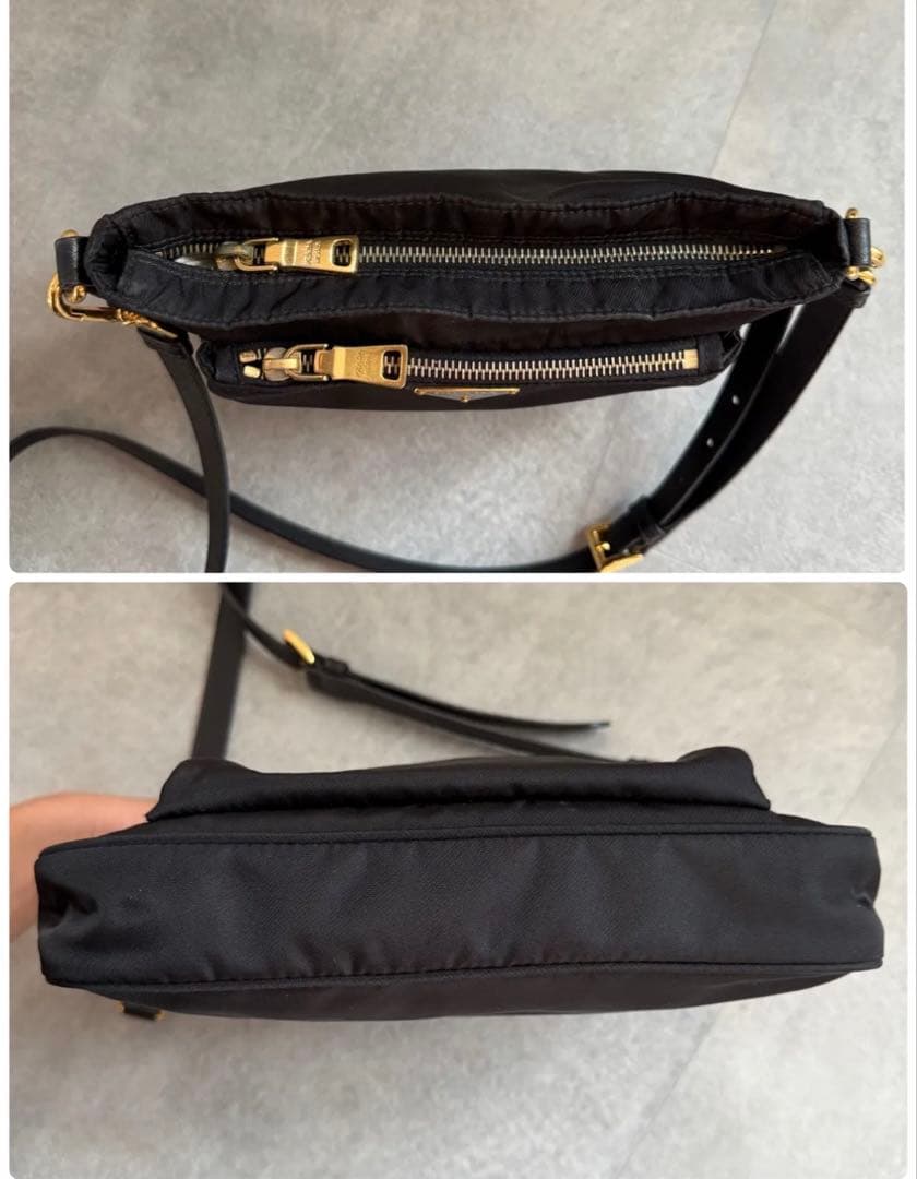 PRADA ブラック ナイロンショルダーバッグ　ゴールド