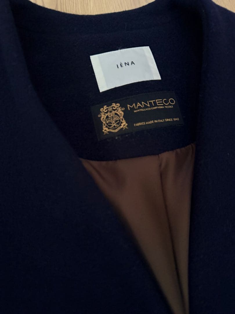 IÉNA 38 Manteco ネイビー ノーカラーコート