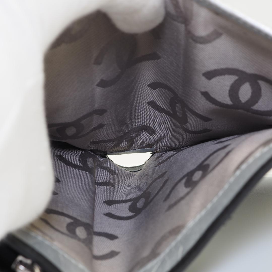 CHANEL シャネル カンボンライン ミドル 2つ折り財布 黒×シルバー