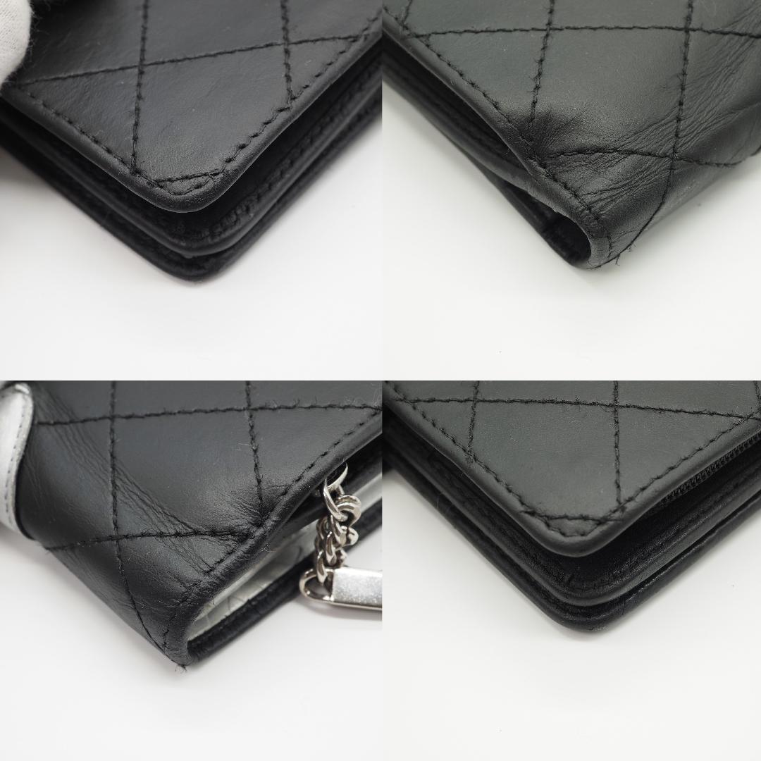 CHANEL シャネル カンボンライン ミドル 2つ折り財布 黒×シルバー
