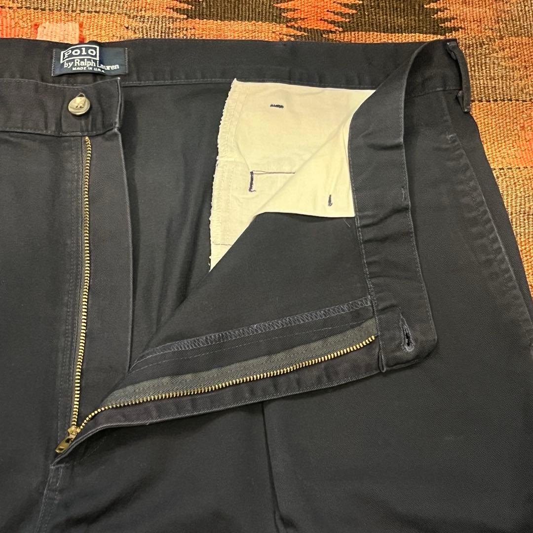 【USA製】90s ラルフローレン ポロチノ 初期タグ ネイビー W40L29