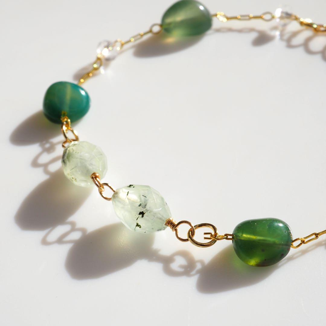 【Ruby】宝石質プレナイト×モルガナイトデザインブレスレット