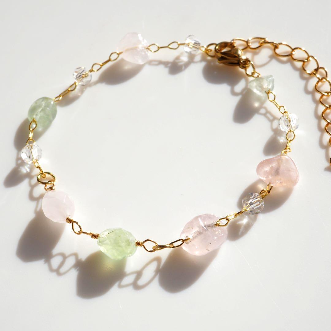 【Ruby】宝石質プレナイト×モルガナイトデザインブレスレット