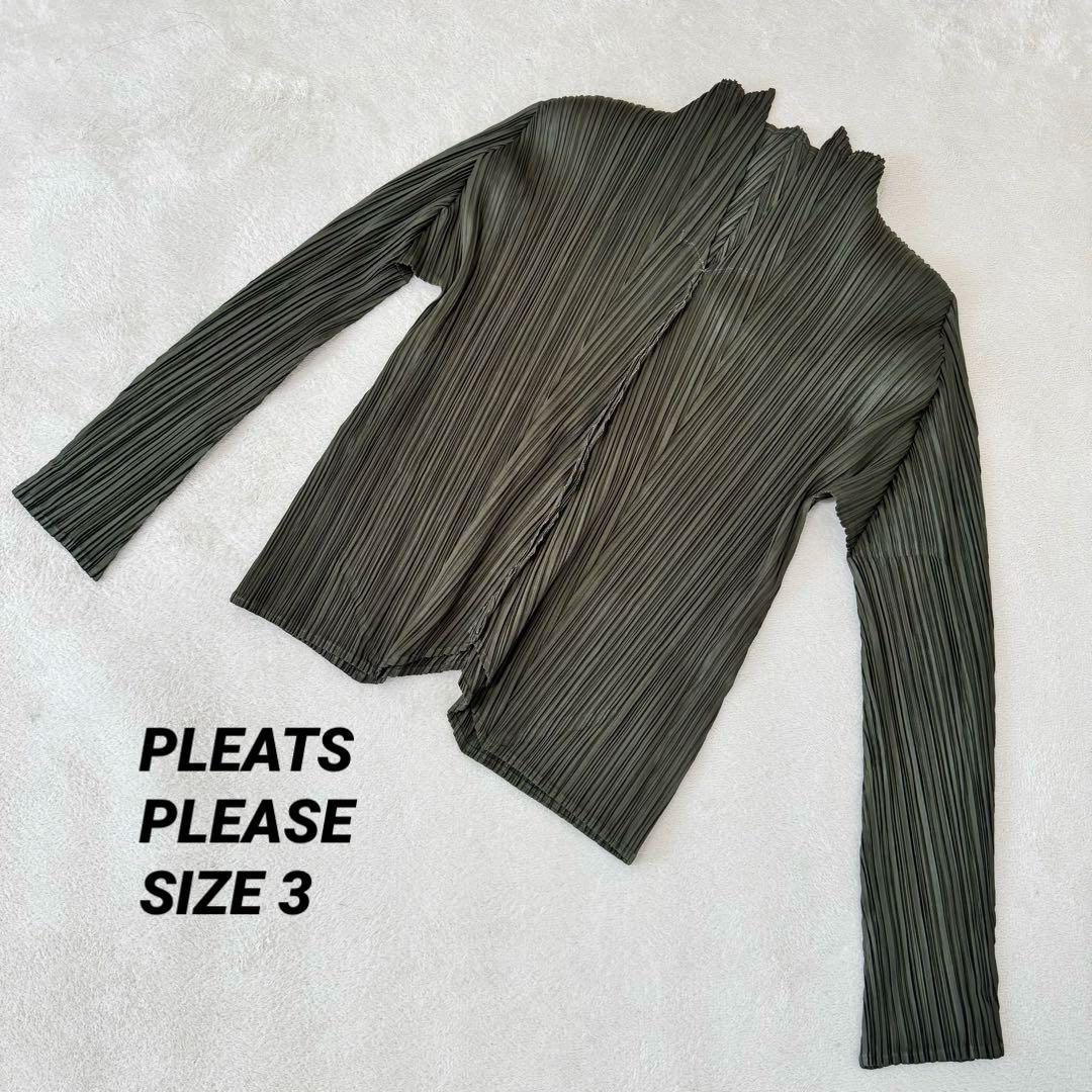 極美品✨PLEATS PLEASE 斜めプリーツ　カーキ　長袖　トップス　変形