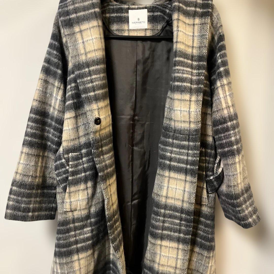 【超美品】MORABITO BLANC グレー系チェックロングコート