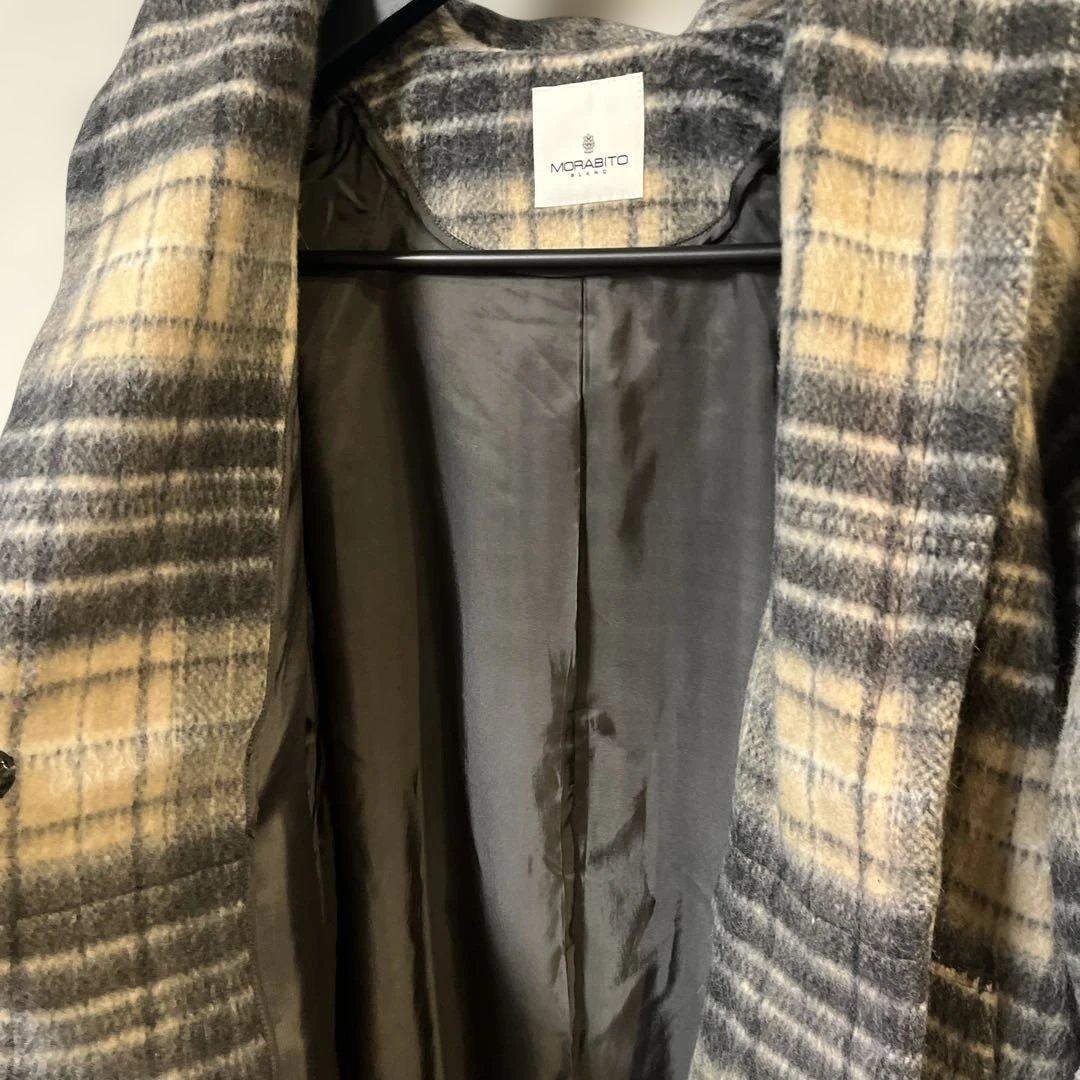【超美品】MORABITO BLANC グレー系チェックロングコート