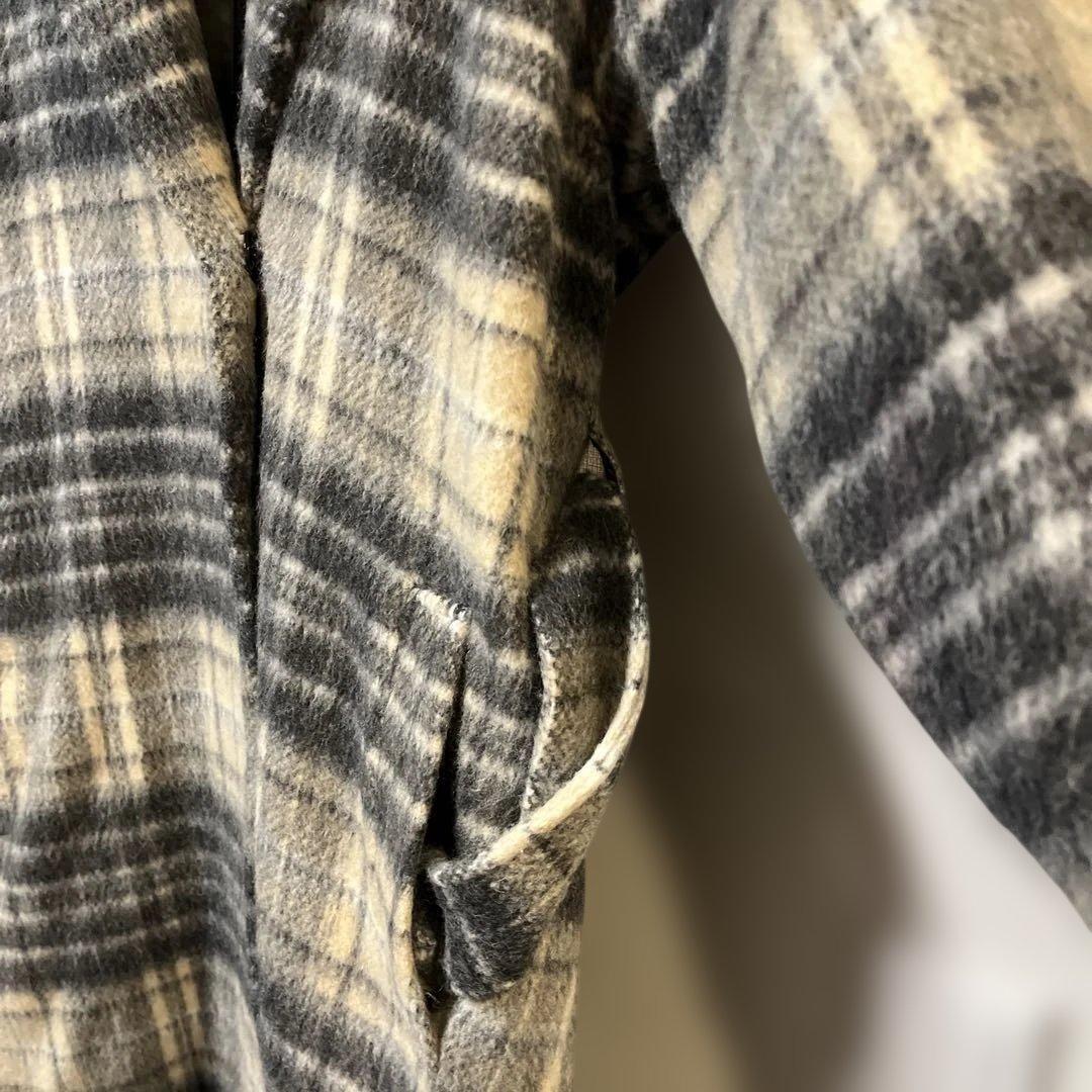 【超美品】MORABITO BLANC グレー系チェックロングコート