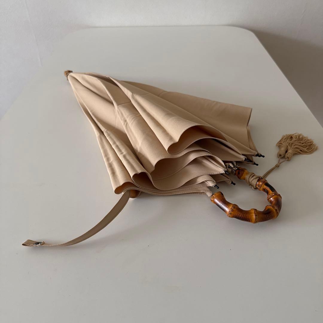 心斎橋みや竹 日傘 折りたたみ バンブーハンドル ベージュ