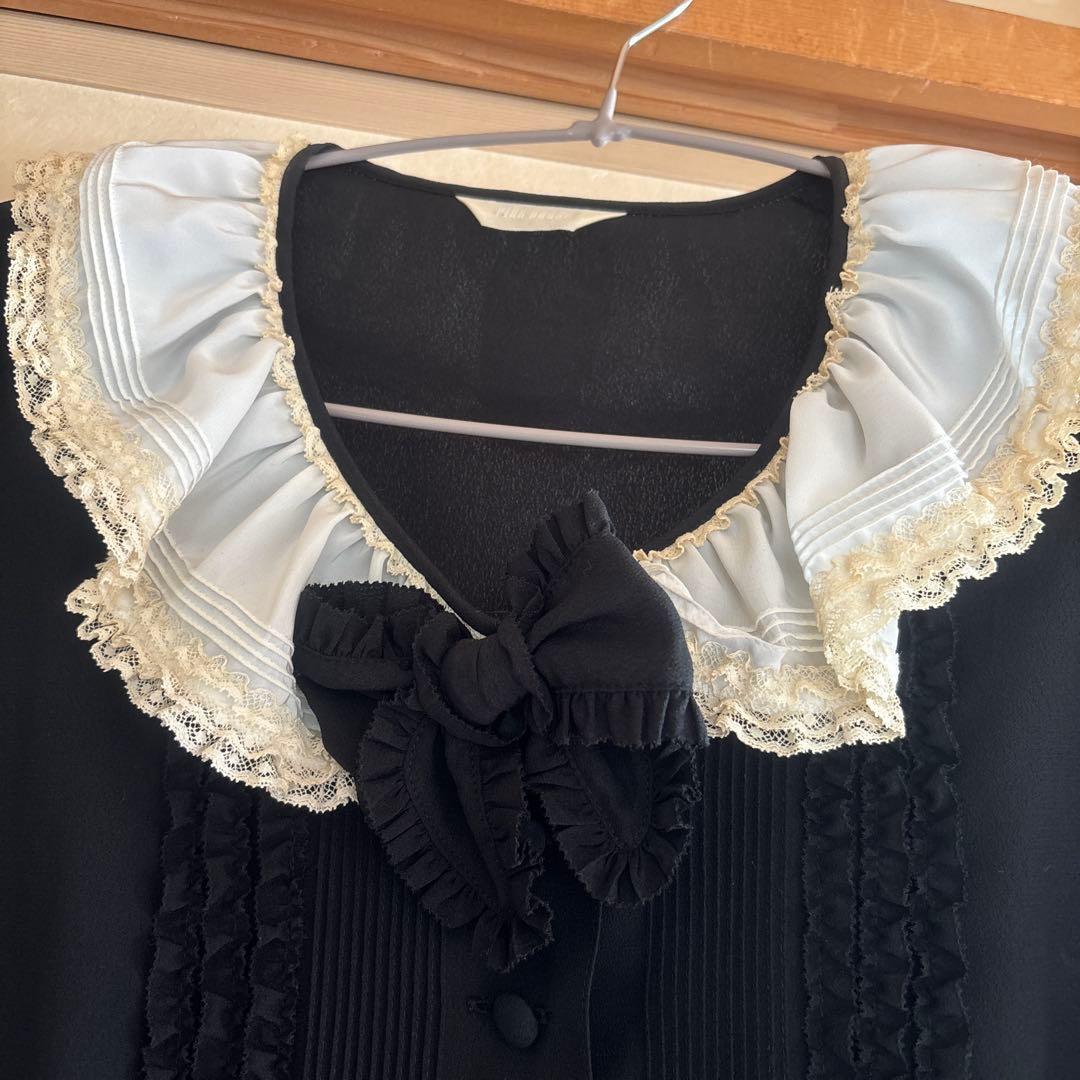 PINK HOUSE フリル襟 黒ロングワンピース