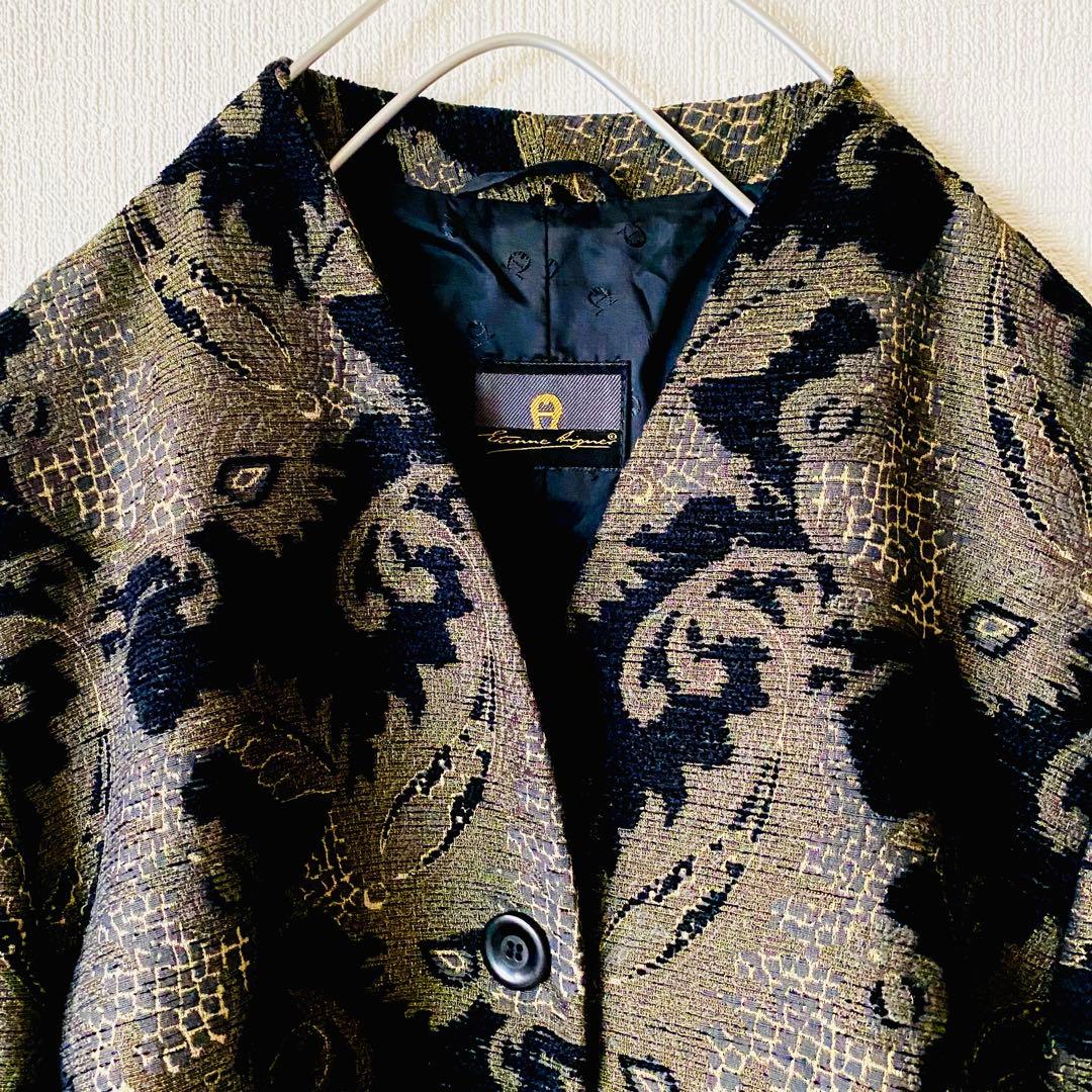 新品未使用✨◆AIGNER◆20万 シルクジャガード ノーカラージャケット38