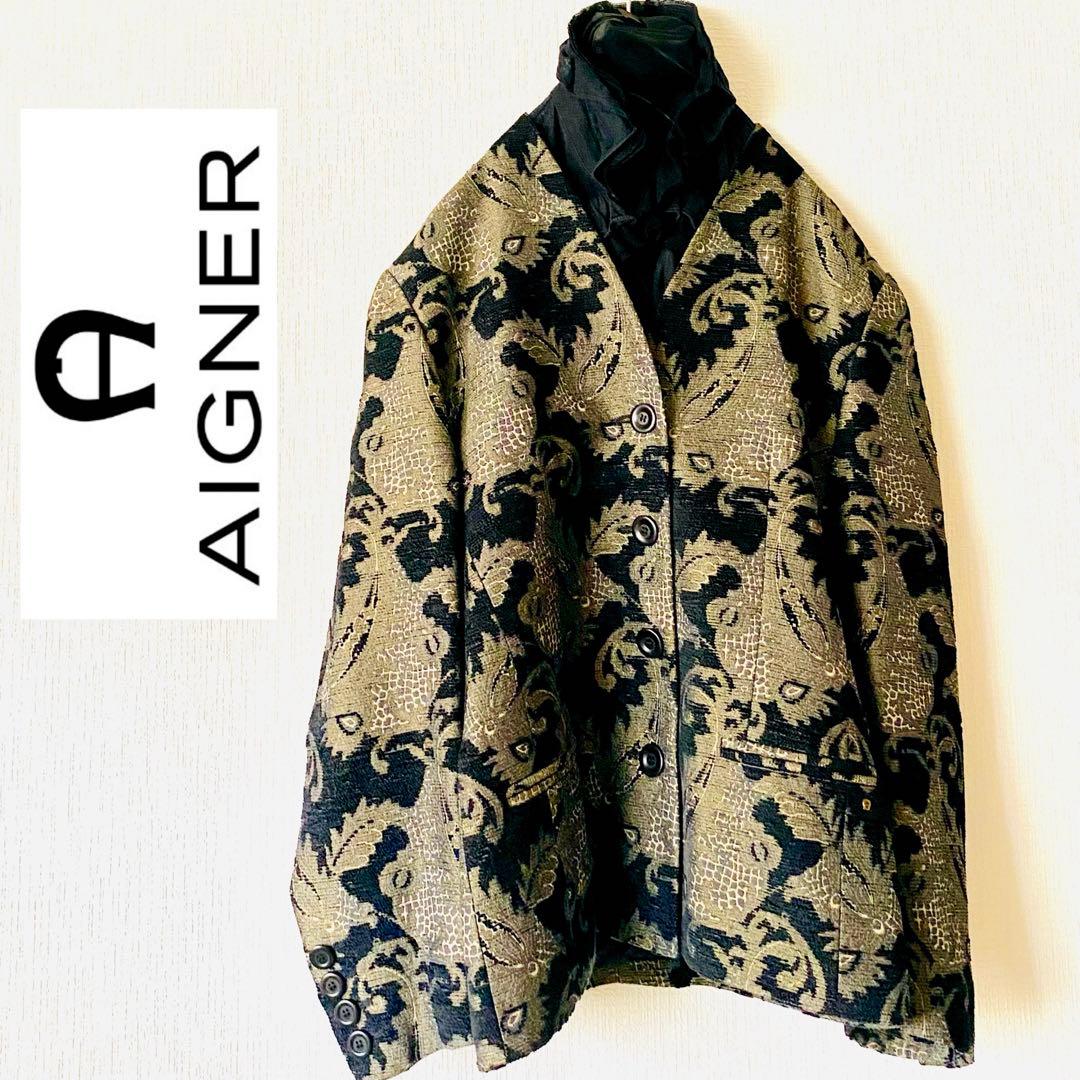新品未使用✨◆AIGNER◆20万 シルクジャガード ノーカラージャケット38