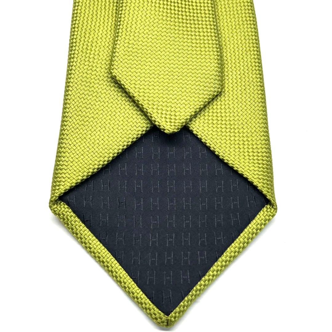 【未使用に近い✨】エルメス ネクタイ グリーン 無地 ファソネ 肉厚生地 シルク