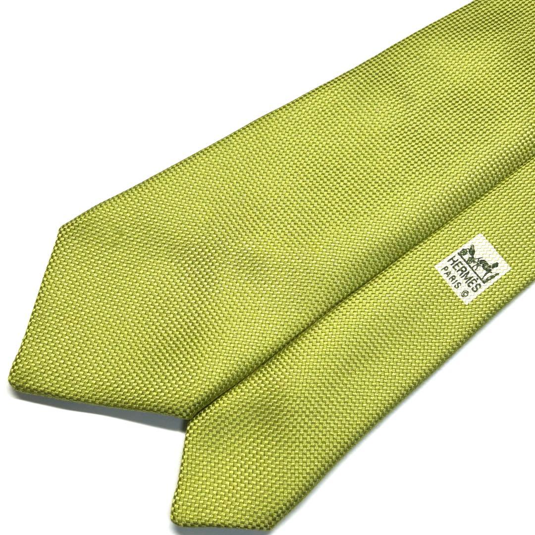 【未使用に近い✨】エルメス ネクタイ グリーン 無地 ファソネ 肉厚生地 シルク