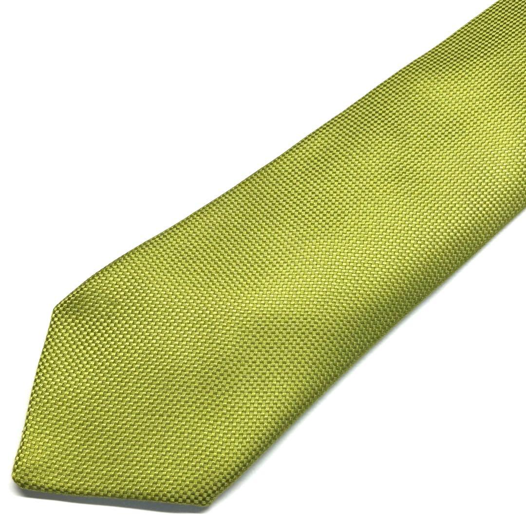 【未使用に近い✨】エルメス ネクタイ グリーン 無地 ファソネ 肉厚生地 シルク