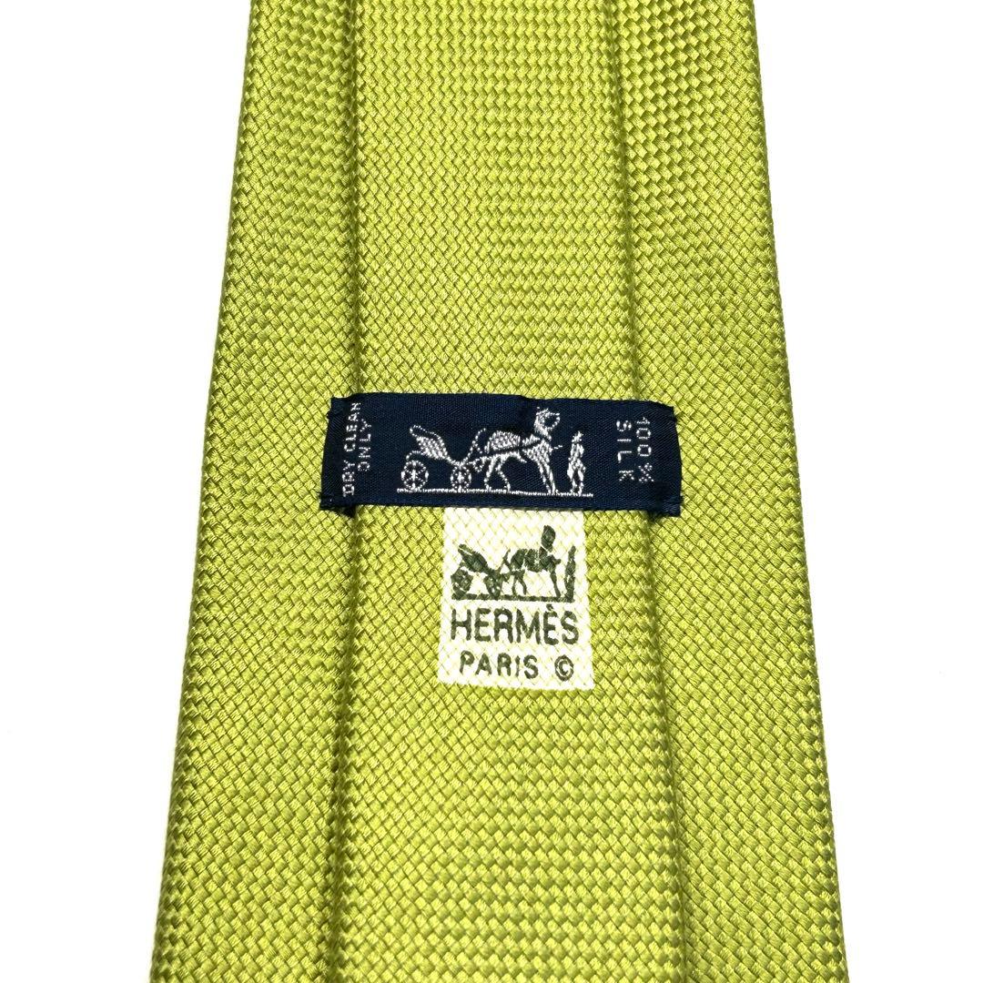 【未使用に近い✨】エルメス ネクタイ グリーン 無地 ファソネ 肉厚生地 シルク