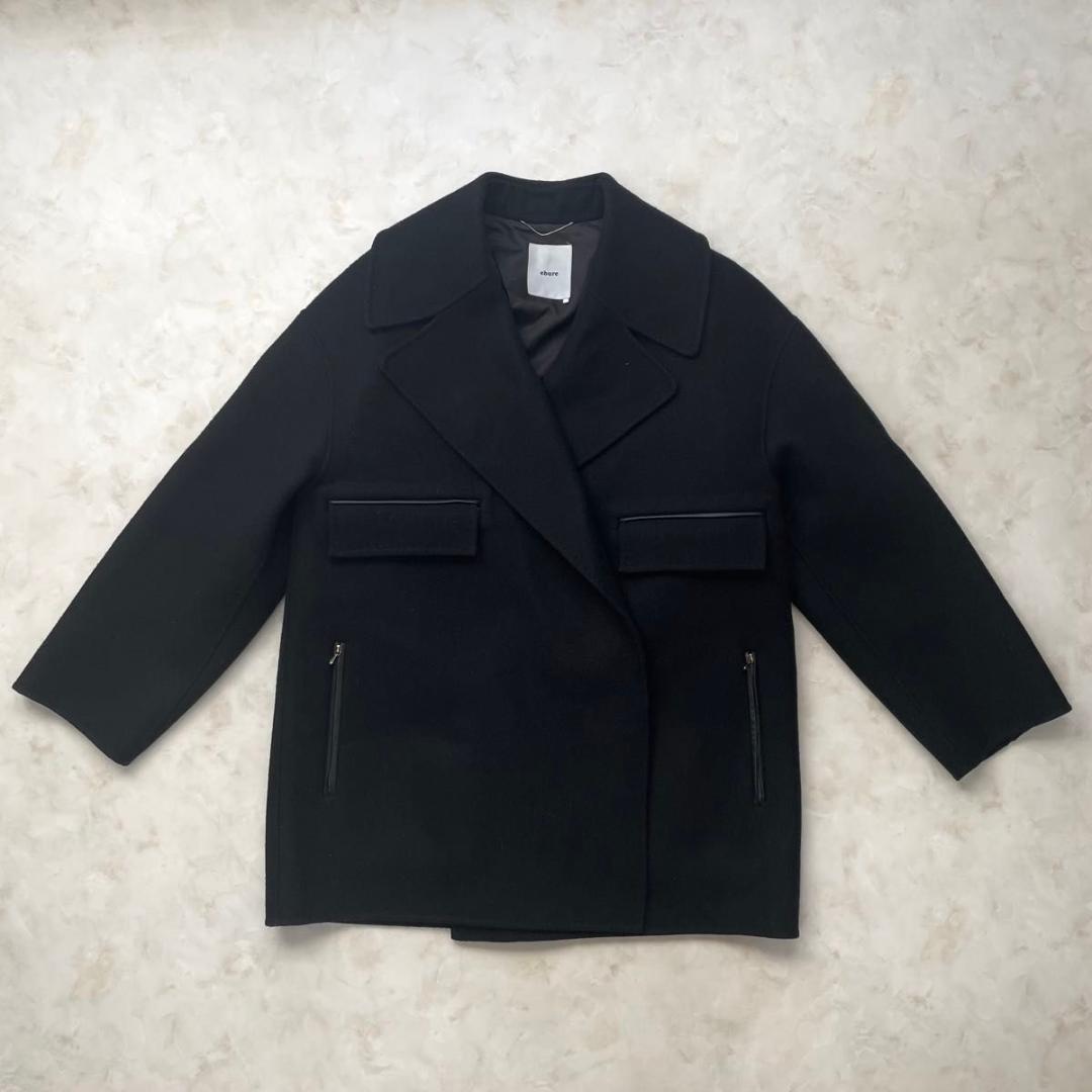 【美品】EBURE ヘビーメルトンビッグカラーショートコート　ピーコート M