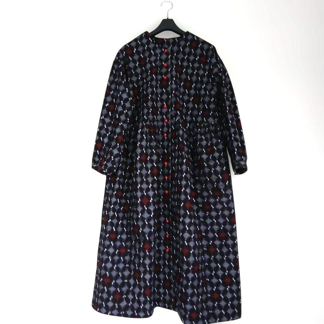 久留米絣ロングワンピース(衿外しできる)(コート兼用)