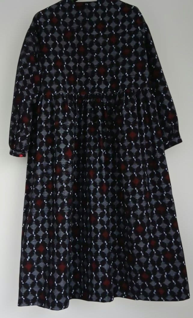 久留米絣ロングワンピース(衿外しできる)(コート兼用)